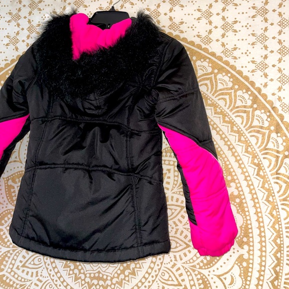 ✨HP✨ GIRLS “PROTECTION SYSTEM” BLACK/PINK/WHITE SNOW HOODED JACKET, SIZE 10/12 - Picture 10 of 11